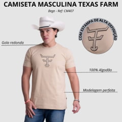 Camiseta Masculina Texas Farm Over Tone Manga Curta Bege Logo Aplicada Ref:CM407