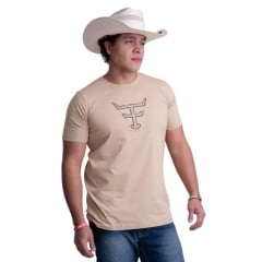 Camiseta Masculina Texas Farm Over Tone Manga Curta Bege Logo Aplicada Ref:CM407
