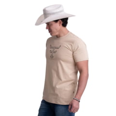Camiseta Masculina Texas Farm Over Tone Manga Curta Bege Logo Aplicada Ref:CM407