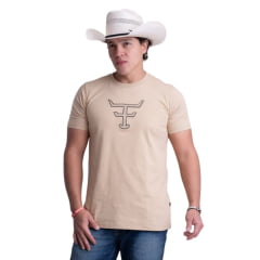Camiseta Masculina Texas Farm Over Tone Manga Curta Bege Logo Aplicada Ref:CM407