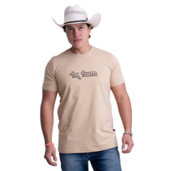Camiseta Masculina Texas Farm Over Tone Manga Curta Bege Logo Aplicada Ref:CM418