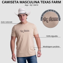 Camiseta Masculina Texas Farm Over Tone Manga Curta Bege Logo Aplicada Ref:CM418