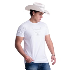 Camiseta Masculina Texas Farm Over Tone Manga Curta Branco Logo Aplicada Ref:CM407
