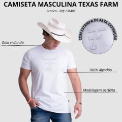 Camiseta Masculina Texas Farm Over Tone Manga Curta Branco Logo Aplicada Ref:CM407