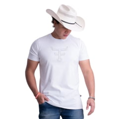 Camiseta Masculina Texas Farm Over Tone Manga Curta Branco Logo Aplicada Ref:CM407