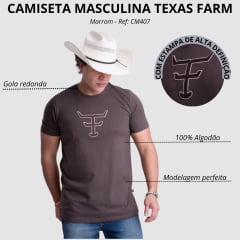 Camiseta Masculina Texas Farm Over Tone Manga Curta Marrom Logo Aplicada Ref:CM407
