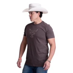 Camiseta Masculina Texas Farm Over Tone Manga Curta Marrom Logo Aplicada Ref:CM407