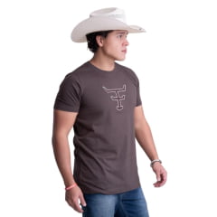 Camiseta Masculina Texas Farm Over Tone Manga Curta Marrom Logo Aplicada Ref:CM407