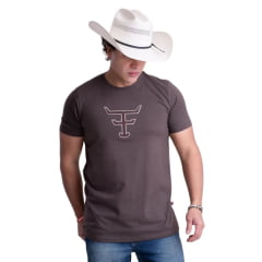 Camiseta Masculina Texas Farm Over Tone Manga Curta Marrom Logo Aplicada Ref:CM407