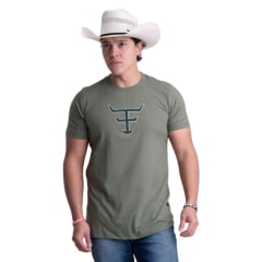 Camiseta Masculina Texas Farm Over Tone Manga Curta Verde Broto Logo Aplicada Ref:CM407