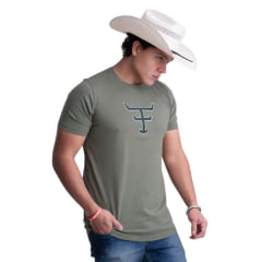 Camiseta Masculina Texas Farm Over Tone Manga Curta Verde Broto Logo Aplicada Ref:CM407