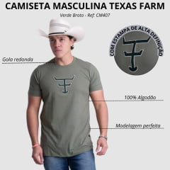 Camiseta Masculina Texas Farm Over Tone Manga Curta Verde Broto Logo Aplicada Ref:CM407