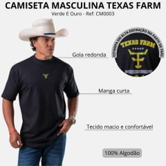 Camiseta Masculina Texas Farm Oversized Preto Estampa Verde E Ouro Nas Costas Ref:CM0003 COPA 2026