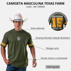 Camiseta Masculina Texas Farm Oversized União Verde Musgo Estampa Brasil Ref:CM0005 COPA 2026