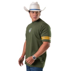 Camiseta Masculina Texas Farm Oversized União Verde Musgo Estampa Brasil Ref:CM0005 COPA 2026