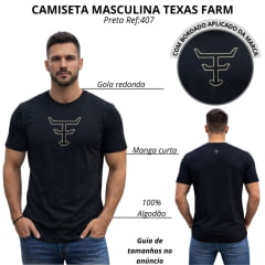 Camiseta Masculina Texas Farm Overtone Manga Curta Preta Com Logo Bordada Ref:CM407