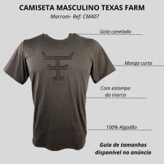 Camiseta Masculina Texas Farm Overtone Marrom Café Manga Curta Com Logo Aplicada Em Marrom/Preto Ref:CM407