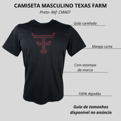 Camiseta Masculina Texas Farm Overtone Preto Manga Curta Com Logo Aplicada Em Vermelho /Preto Ref:CM407