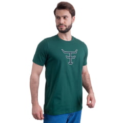 Camiseta Masculina Texas Farm Overtone Verde Bandeira Manga Curta Com Logo Aplicada Em Verde/Off Ref:CM407