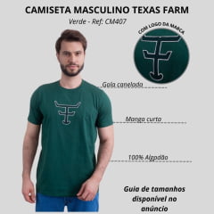 Camiseta Masculina Texas Farm Overtone Verde Bandeira Manga Curta Com Logo Aplicada Em Verde/Off Ref:CM407