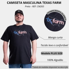 Camiseta Masculina Texas Farm Plus Size Preto Estampa Azul E Vermelho Bandeira REF: CM265