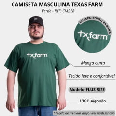 Camiseta Masculina Texas Farm Plus Size Verde Bandeira Estampa Off White REF: CM258