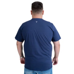 Camiseta Masculina Texas Farm Plus Size Manga Curta Azul Marinho Com Logo Branco E Bandeira EUA Ref: CM573