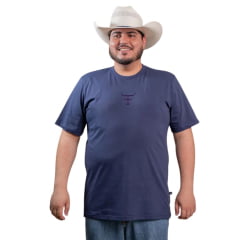 Camiseta Masculina Texas Farm Plus Size Manga Curta Azul Marinho Com Logo Em Azul Ref:CM618