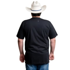 Camiseta Masculina Texas Farm Plus Size Manga Curta Básica Preta Com Logo Pequeno Em Cinza Ref:CM143