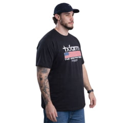 Camiseta Masculina Texas Farm Plus Size Manga Curta Preta Com Estampa USA Escrita Off White Ref:CM573