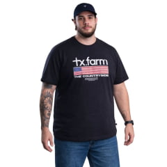 Camiseta Masculina Texas Farm Plus Size Manga Curta Preta Com Estampa USA Escrita Off White Ref:CM573