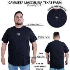 Camiseta Masculina Texas Farm Plus Size Manga Curta Preta Com Logo Amarela Ref:CM616
