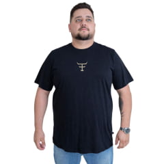 Camiseta Masculina Texas Farm Plus Size Manga Curta Preta Com Logo Amarela Ref:CM616