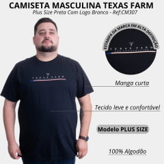 Camiseta Masculina Texas Farm Plus Size Manga Curta Preta Logo Branco Ref:CM307