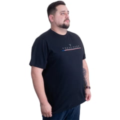 Camiseta Masculina Texas Farm Plus Size Manga Curta Preta Logo Branco Ref:CM307