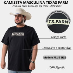 Camiseta Masculina Texas Farm Plus Size Manga Curta Preta Logo Off White Ref:CM684
