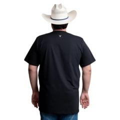 Camiseta Masculina Texas Farm Plus Size Manga Curta Preta Logo Creme Ref:CM639