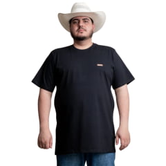 Camiseta Masculina Texas Farm Plus Size Manga Curta Preta Logo Creme Ref:CM639