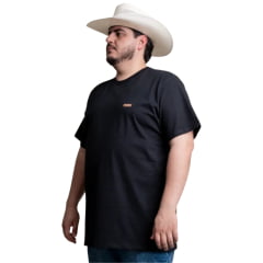 Camiseta Masculina Texas Farm Plus Size Manga Curta Preta Logo Creme Ref:CM639