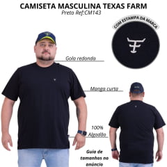 Camiseta Masculina Texas Farm Plus Size Manga Curta Preta Com Logo Pequeno Off White Ref: CM143