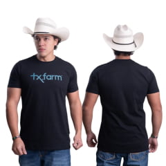 Camiseta Masculina Texas Farm Plus Size Preto Petróleo Logo Azul Ref:CM258