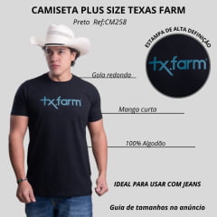 Camiseta Masculina Texas Farm Plus Size Preto Petróleo Logo Azul Ref:CM258