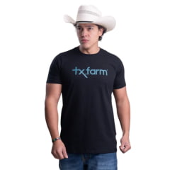 Camiseta Masculina Texas Farm Plus Size Preto Petróleo Logo Azul Ref:CM258