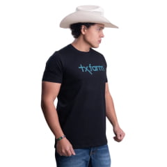 Camiseta Masculina Texas Farm Plus Size Preto Petróleo Logo Azul Ref:CM258