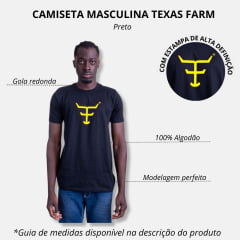 Camiseta Masculina Texas Farm Preta Manga Curta Com Logo Em Amarelo Ref.CM589