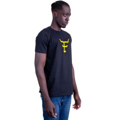 Camiseta Masculina Texas Farm Preta Manga Curta Com Logo Em Amarelo Ref.CM589