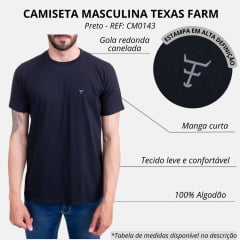 Camiseta Masculina Texas Farm Preta Manga Curta Com Logo Em Branco REF: CM143