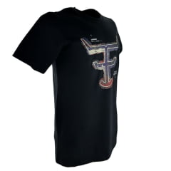 Camiseta Masculina Texas Farm Preta Manga Curta Com Logo Estampada De Cores Mescladas Da Bandeira EUA REF: CM625