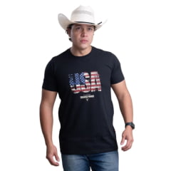 Camiseta Masculina Texas Farm Preta Manga Curta Plus Size Logo USA Ref:CM672