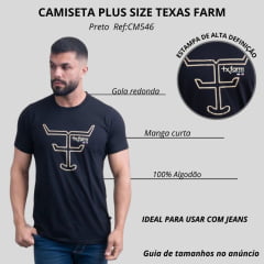 Camiseta Masculina Texas Farm Preta Plus Size Estampada Manga Curta Ref:CM546